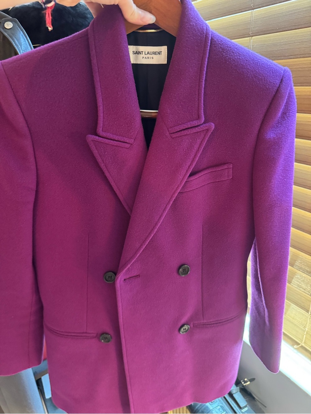Saint Laurent Purple Wool Coat with Peak Lapels